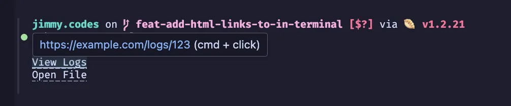 Screenshot of clickable links in terminal